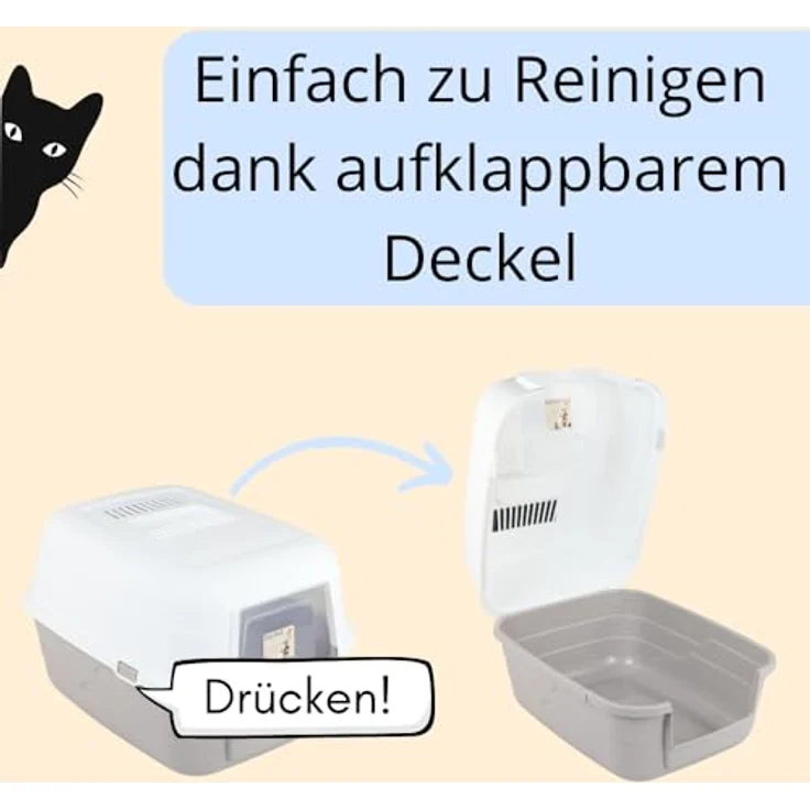 GarPet 2X Katzenklo mit Deckel - Kippbare Haube - Aktivkohlefilter Katzentoilette grau – Bild 5