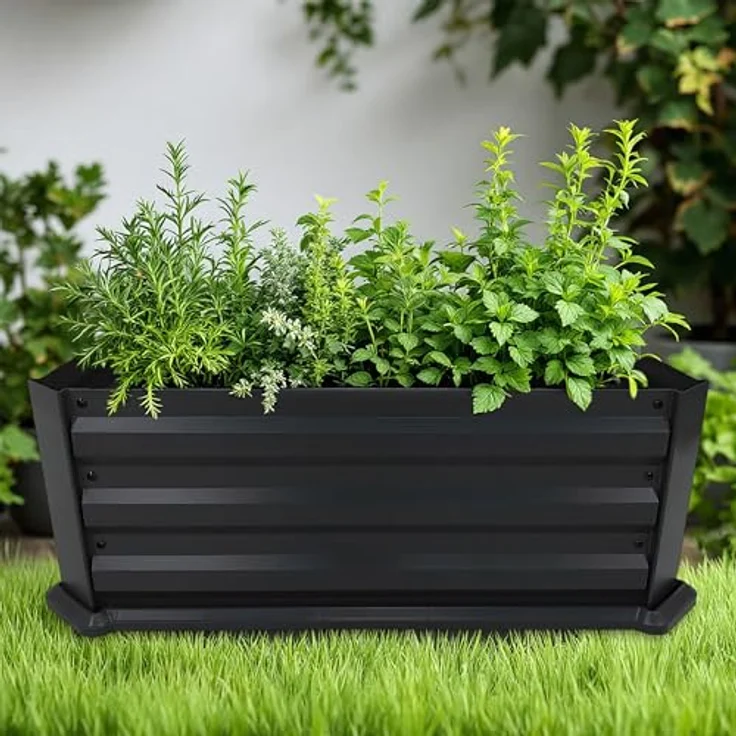 Spetebo Metall Gemüsebeet Umrandung, anthrazit pulverbeschichtet, 84 x 54 cm, rechteckig, ohne Boden, wetterfest und robust für Kräutergarten und Gemüsebeet – Bild 5
