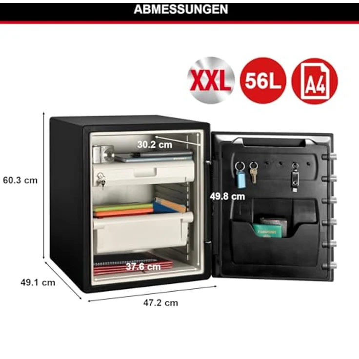 MASTER LOCK Tresor [Feuer- und Wasserfest] [56,5 L] [elektronische Kombination] LFW205FYC Für Ausweise, A4-Dokumente, Laptop – Bild 6