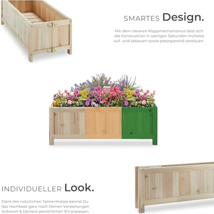 tectake® Hochbeet Holz, Tannenholz Hochbeete-Kit für Balkon, Terrasse, Garten - 30l, 70 x 30 x 25 cm, stabil & langlebig, Balkonsichtschutz, braun – Bild 3