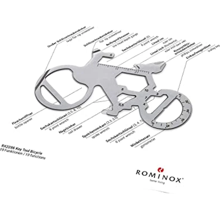 ROMINOX Key Tool Bicycle, Multitool Schlüsselanhänger mit 19 Funktionen, Edelstahl für Fahrrad, Mountainbike und Gravel Bike, ideal als Geschenk oder für Adventskalender – Bild 2