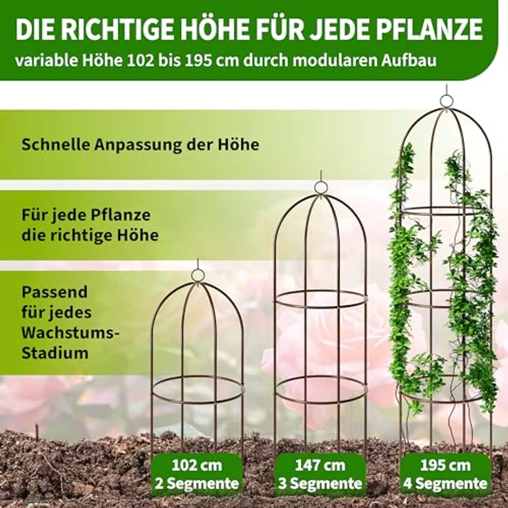 TTL Garden Obelisk Rankhilfe XL 195x40cm braun, 2er Set aus rostfreiem Stahl für Kletterpflanzen wie Rosen und Clematis, variable Höhenverstellung bis 195 cm, pulverbeschichtet, stabil und dekorativ – Bild 4