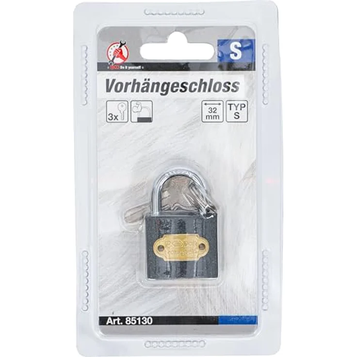 BGS TECHNIC Vorhängeschloss Typ S, 32 mm, gehärteter Bügel, nur für Innenräume geeignet – Bild 2