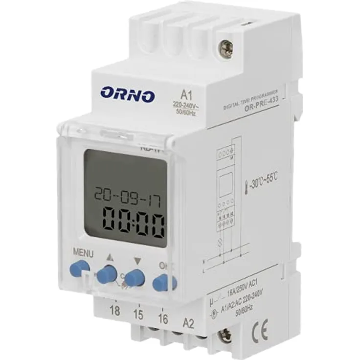 Orno OR-PRE-433, Zeitschaltuhr mit 52 Programmen, LCD-Display, 3 Menüsprachen, DIN TH-35mm, sehr hohe Flexibilität