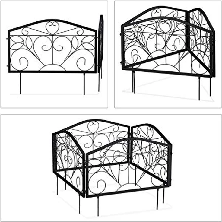relaxdays Beetbegrenzung Beetzaun 4-teilig antik, Schwarzer Dekozaun aus Eisen, Niedrige Höhe zur klaren Abgrenzung im Garten – Bild 6