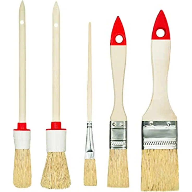 M7 Set mit 5 Pinseln 3 flach 2 rund 0 "3/4" 1,5 "2" 4 "Serie 03 für Malerarbeiten mit Farben und Lacken gleichmäßige Abdeckung Naturborsten
