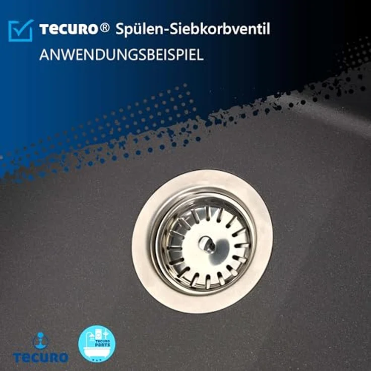 tecuro Spülen-Siebkorbventil Ø 114 mm (3 1/2 Zoll), Edelstahl mit seitlichem Abgang 1 Zoll (Ø 25 mm) und herausnehmbarem Siebkorb – Bild 5