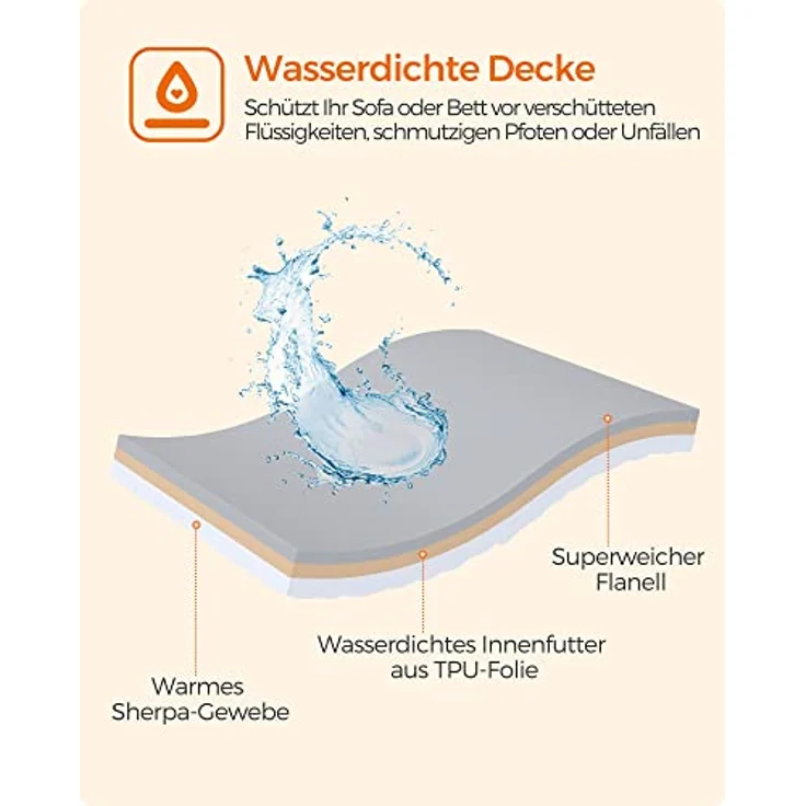 Feandrea wasserdichte Hundedecke, Sherpa Fleece Haustier Decke für mittelgroße und große Hunde, Katzen, 152 x 127 cm, XL, maschinenwaschbar, beidseitiger Sofabezug-Schutz, grau – Bild 3