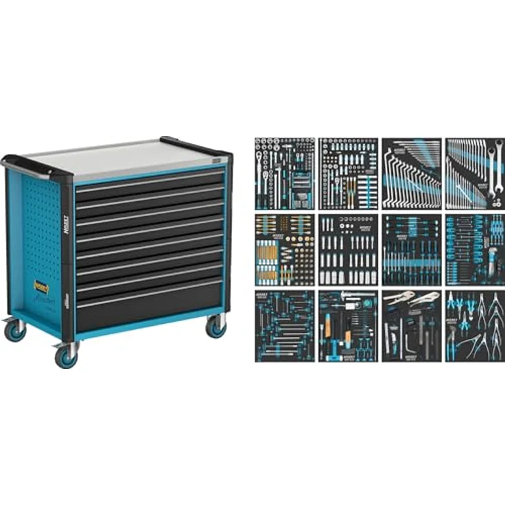 Hazet Werkstattwagen Assistent 179NXXL-8D/619, 619-teiliges Sortimentswerkzeug, 8 Schubladen mit Edelstahl-Arbeitsfläche, ergonomischer Fahrgriff – Bild 4