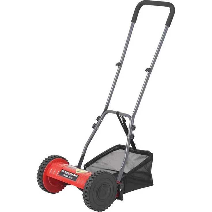 Stahlmann Benzinrasenmäher Spindelmäher RoyalCut - Manueller Rasenmäher mit 30 cm Schnittbreite, 27 Liter Fangkorb, 4-stufige Schnitthöheneinstellung