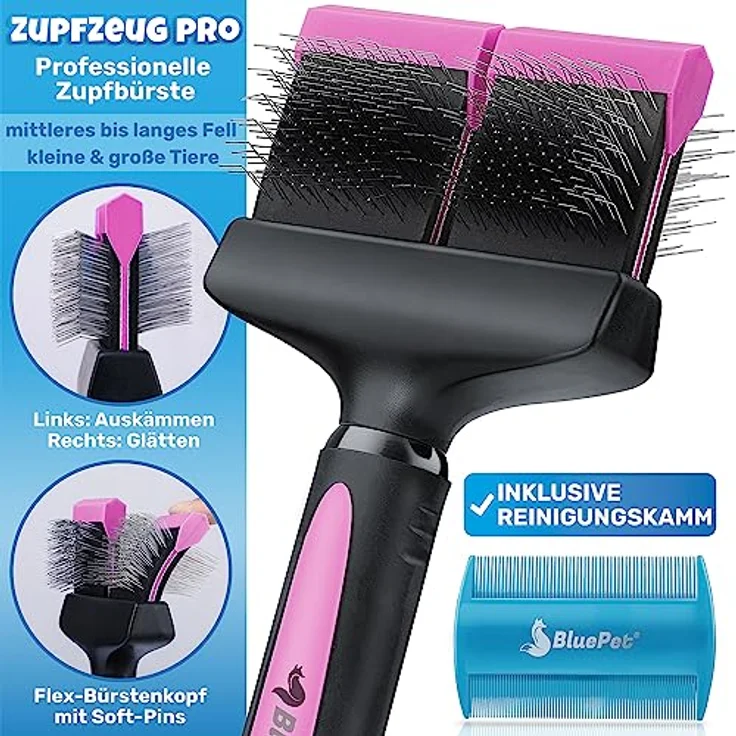BluePet "ZupfZeug Pro" Professionelle Hundebürste Langhaar - Zupfbürste für Hunde und Katzen - Entfernt sanft Unterwolle, Verfilzungen & Knoten – Bild 5