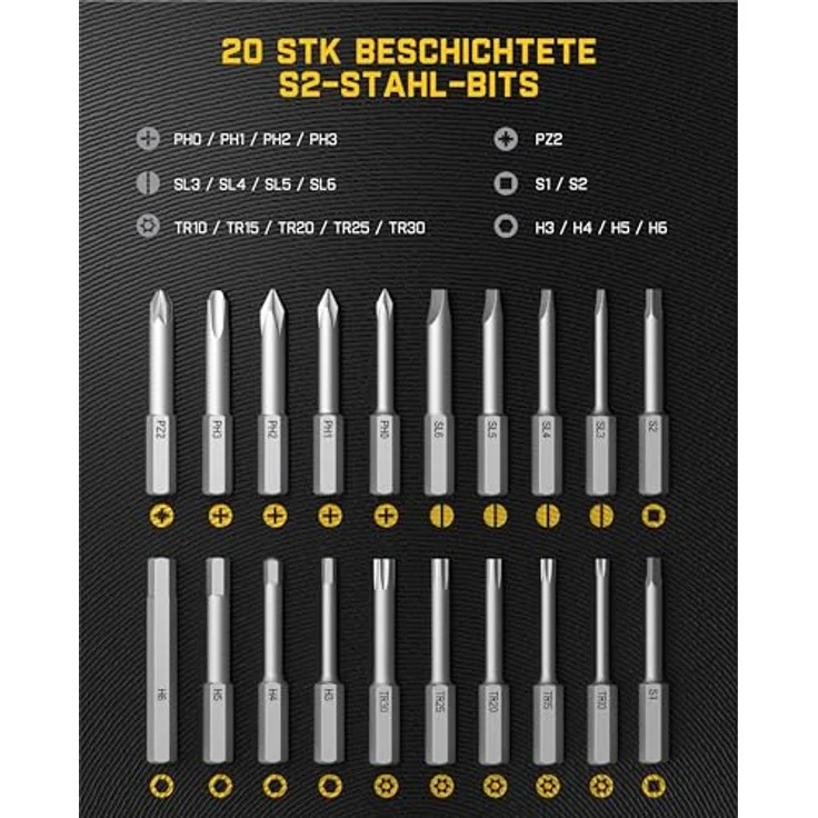 Fanttik Elektro-Schraubendreher S1 Apex, 250 U/min, 8 Nm, Komplettset mit Faltgriff und 20 S2-Bits – Bild 8