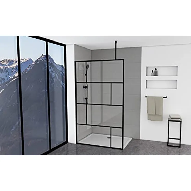 MARWELL Duschwand in modernem Design 120 x 195 cm - Glasdusche mit matt schwarzen Wandprofil - Einscheibensicherheitsglas für höchste Sicherheit - Montage auf Duschwanne oder Fliese