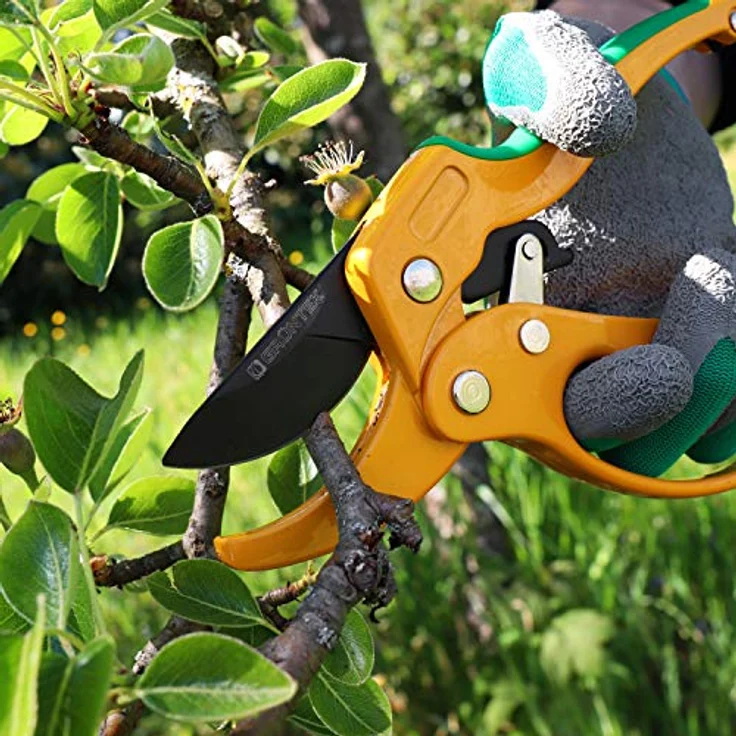 GRÜNTEK Amboss Ratschen Gartenschere UHU 205 mm, SK5 Klinge 50 mm, Schnellverschluss, ergonomische Griff-Form – Bild 5