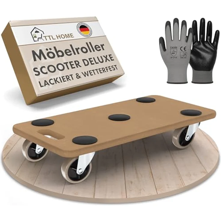 TTL HOME Möbelroller Scooter Deluxe, 58x30x11cm, 250kg Traglast, lackiertes Rollbrett mit 360° Gummi-Rollen drehbar & 5 Anti-Rutsch-Pads für Indoor & Outdoor – Bild 1