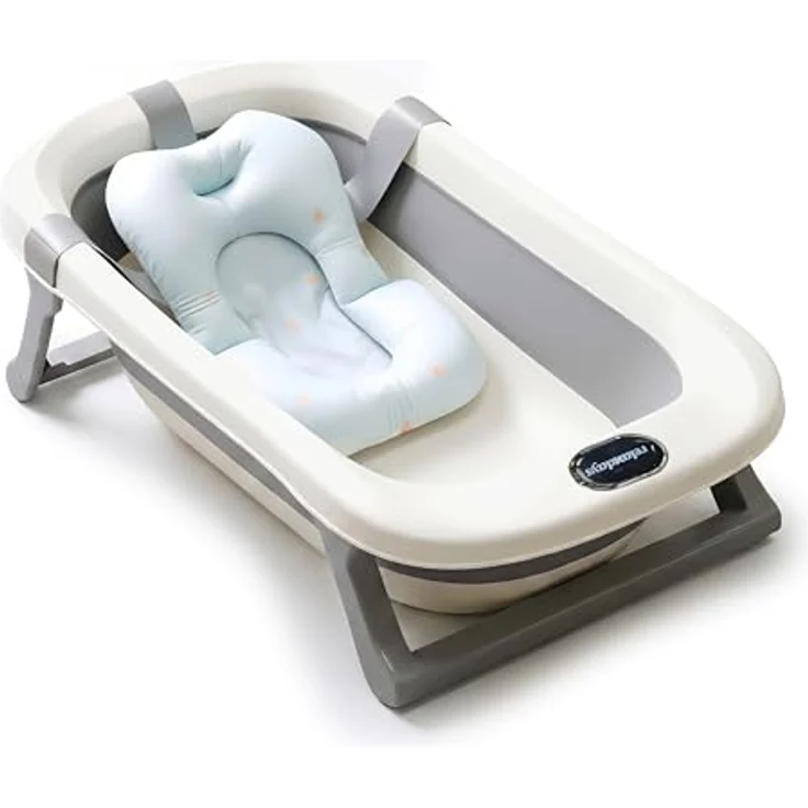 Relaxdays Babybadewanne Klappbar, Kunststoff Cremeweiß Grau, Rutschfest mit Kissen, 20 cm x 78 cm x 50 cm – Bild 4