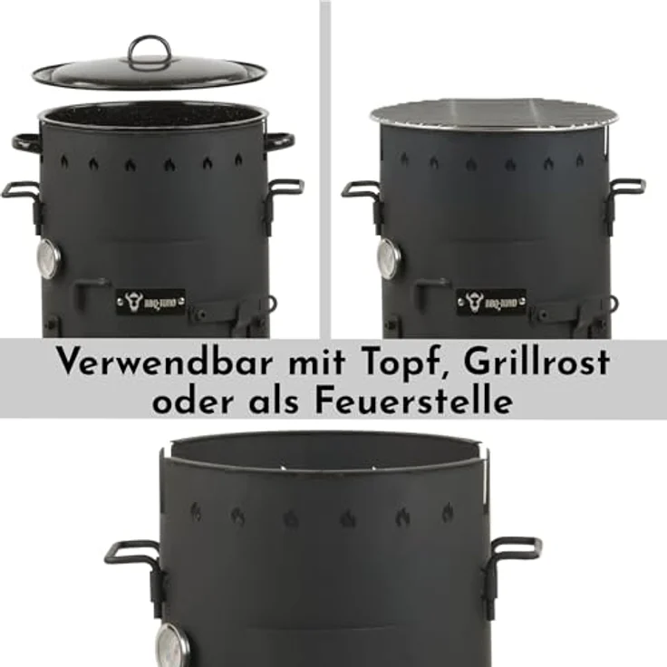BBQ-Toro Eintopfofen Outdoor Ø 29 cm, Gulaschkanone mit Topf, Grillrost, Suppenkelle und Thermometer, ideal für Eintöpfe und Feuerstelle – Bild 3
