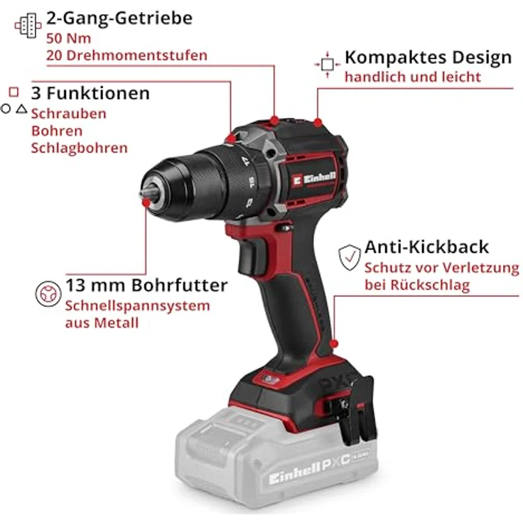 Einhell Professional TP-CD 18/50-C Li-i BL - Solo 2-Gang-Akku-Schlagbohrschrauber mit bürstenlosem Motor, 50 Nm Drehmoment, ergonomisches Design – Bild 3