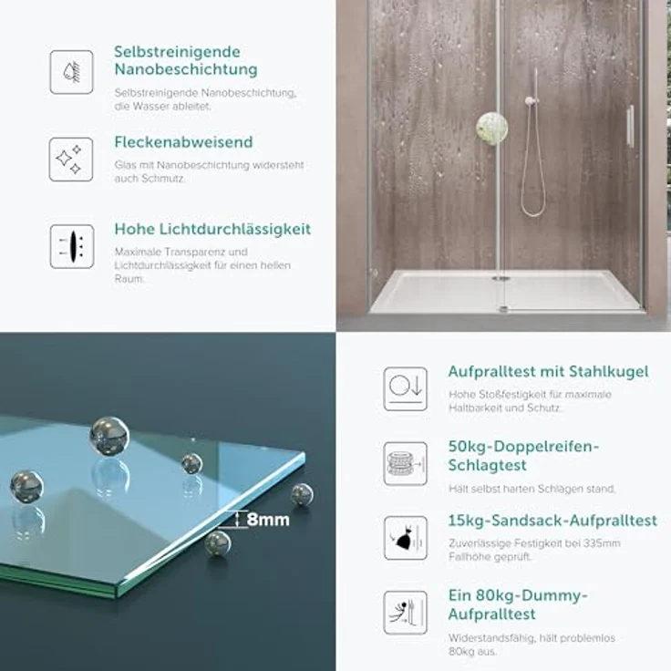 doporro Dusch-Schiebetür Duschtür Nischentür dusche Duschabtrennung Duschkabine Teramo4-2, 105x195 cm, Einscheibensicherheitsglas, Chrom-Finish – Bild 3