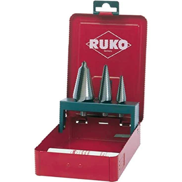 Ruko 101020E - Juego brocas cónicas HSS-E Co 5, Broca cónica HSS-E (Co5) nº 1, 2 und 3 + Pasta de corte, für präzise Bohrungen