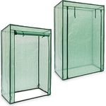 2 x Gewächshaus für Tomaten, HBT: 150x100x50 cm, Schrägdach, Garten, Balkon, Foliengewächshaus mit PE Gitterfolie, grün