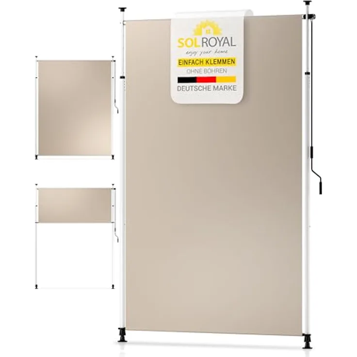 Sol Royal Klemmmarkise Senkrechtmarkise 100x310cm, Sichtschutz & Sonnenschutz für Balkon, Windschutz Garten, Handkurbel, Beige, wasserdicht, ohne Bohren