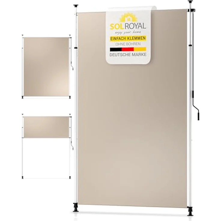 Sol Royal Klemmmarkise Senkrechtmarkise 100x310cm, Sichtschutz & Sonnenschutz für Balkon, Windschutz Garten, Handkurbel, Beige, wasserdicht, ohne Bohren – Bild 1