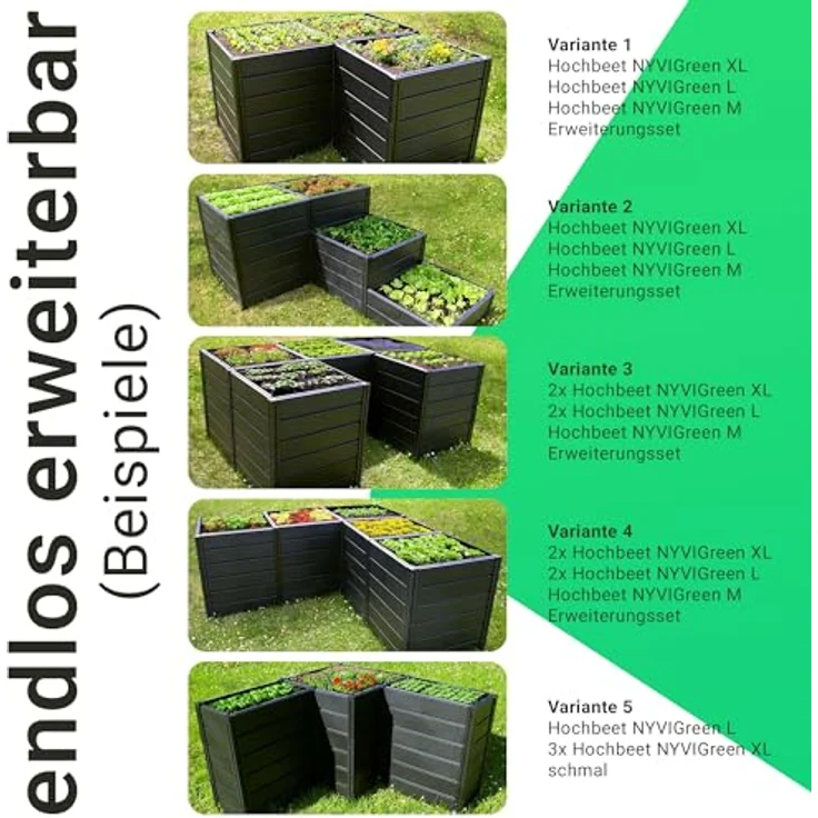 NYVI Hochbeet NYVIGreen M, 82x44x61cm, 196 Liter Kunststoff Kräuterbeet, wetterfest, UV-resistent, rostfrei, langlebig, einfache Steckmontage, erweiterbar – Bild 5
