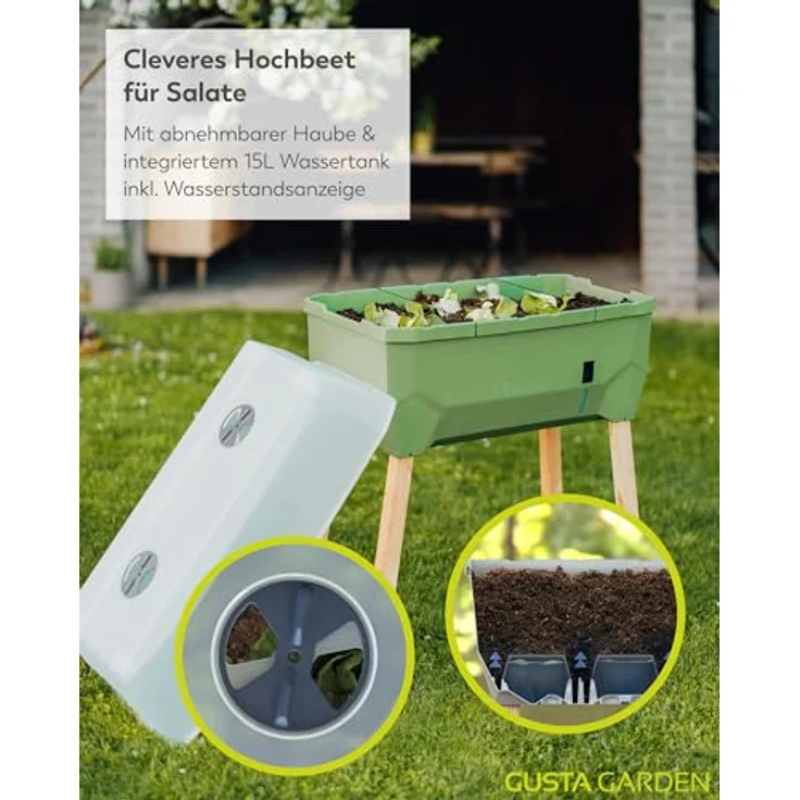 GUSTA GARDEN Sammy Salad Hochbeet Dunkelgrün - Hochbeet Balkon & Garten - Abnehmbare Haube & Bewässerungssystem - 15L Wassertank & 40L Erdvolumen – Bild 2
