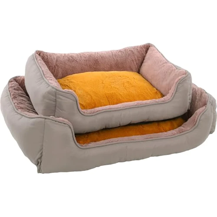 Flamingo Korb für Welpe Oddi Rechteck Ocker 60x50x20cm - Abnehmbarer Bezug mit Reißverschluss - Waschbar - Rutschfester Boden – Bild 4