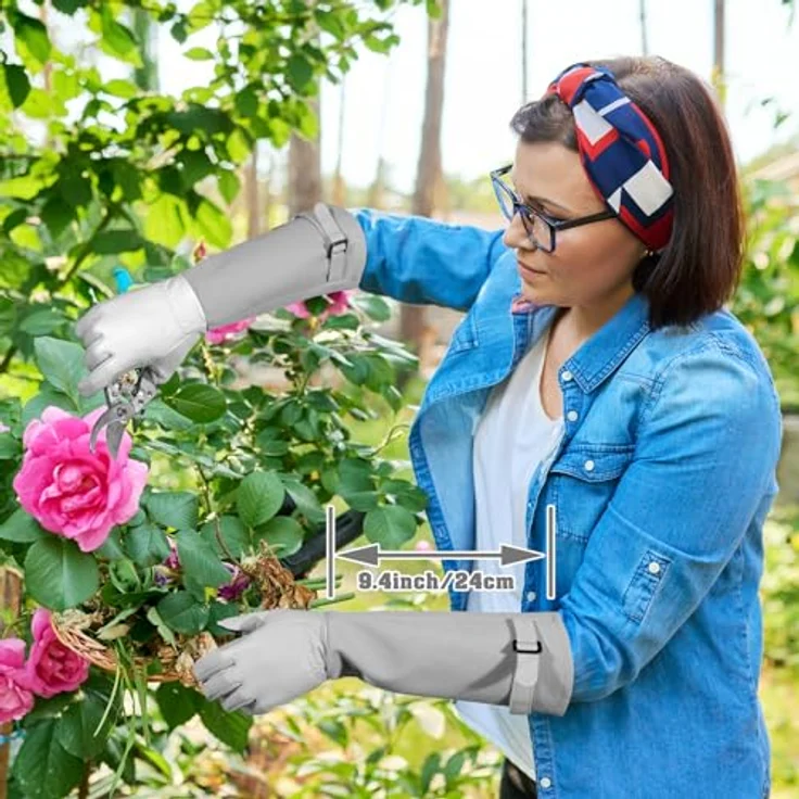 SLARMOR Gartenhandschuhe aus Leder, Dornensicher mit Unterarmschutz, Touchscreen-fähig, lange Rindsleder Arbeitshandschuhe für Garten und Haushaltsaufgaben – Bild 5
