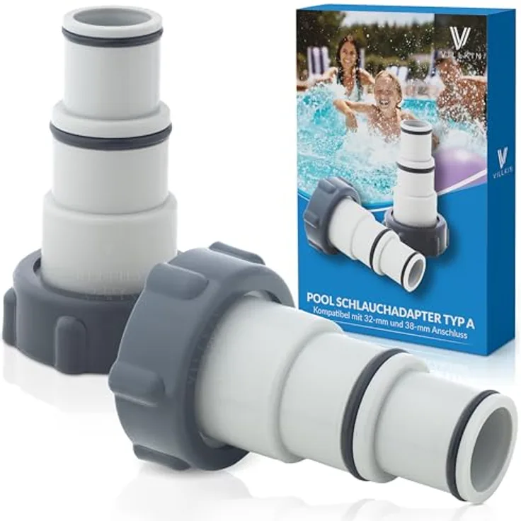 Kaiserwerk Villkin Pool Adapter Typ A – 2 Stück Schlauchtülle für 32 mm & 38 mm Schläuche, 2 Zoll Innengewinde, kompatibel mit Intex & Poolanschlüssen