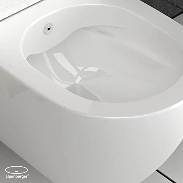 Alpenberger Dusch WC Toilette aus Keramik | Hänge WC Spülrandlos mit Bidet & Toilettendeckel mit Absenkautomatik | Taharet WC | Kloschüssel Passend zu Geberit (Diamond 7101) – Bild 4