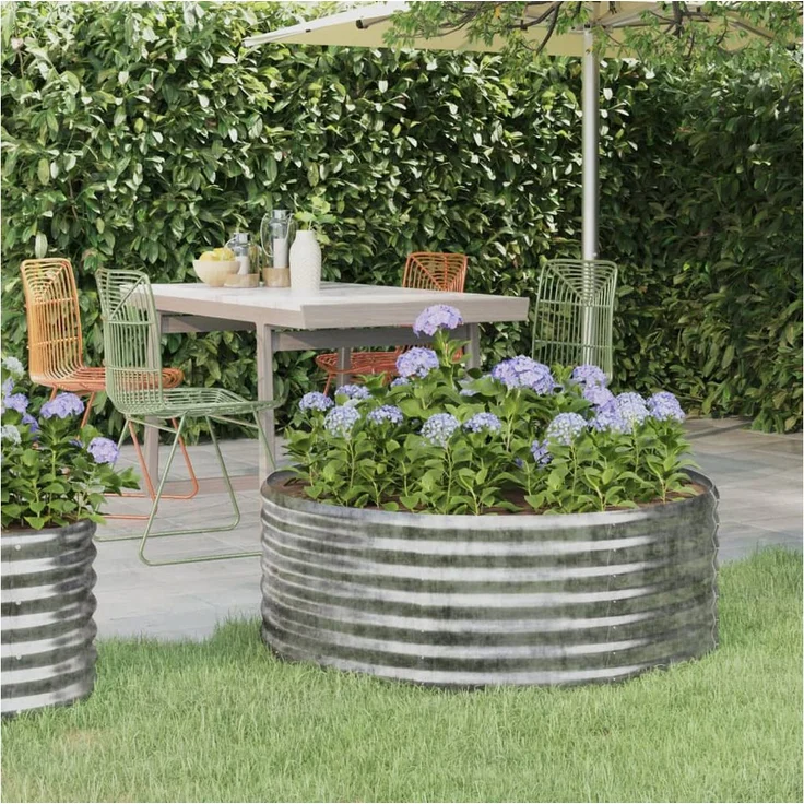 vidaXL Hochbeet, Hochbeet Pulverbeschichteter Stahl 100x100x36 cm Silbern, Wetterfest und Robust
