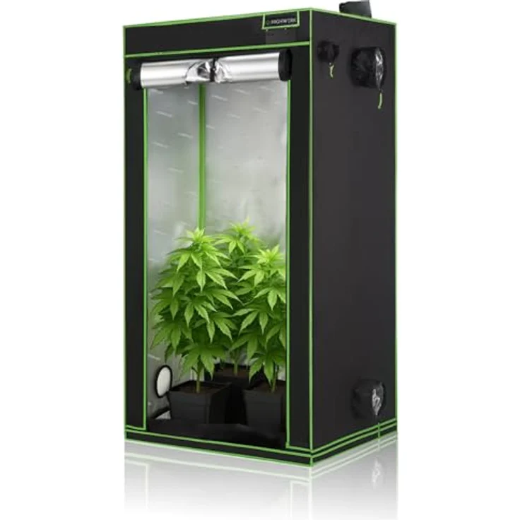 HIGHWERK Growzelt 100 x 100 x 200 cm, Indoor Pflanzenzelt, lichtundurchlässig, schwarz-grün mit hochreflektierender Innenseite – Bild 4