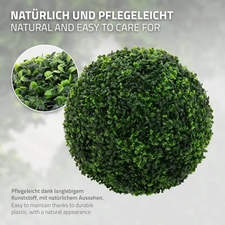 ML DESIGN modern living 2er Set Künstliche Buchsbaumkugel Ø35 cm, UV-beständige Kunstpflanze, Pflegeleichte Deko für Wohnzimmer, Büro & Garten – Bild 3