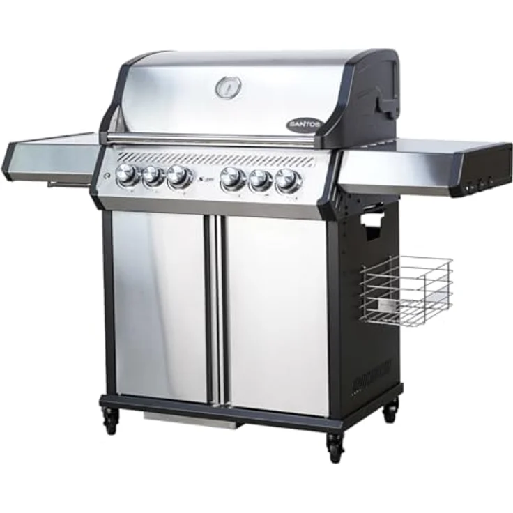SANTOS S-418 Pro Edelstahl Gasgrill mit Seitenbrenner, Heckbrenner, hochwertiger Edelstahlhaube und Profi-Ausstattung – Bild 1