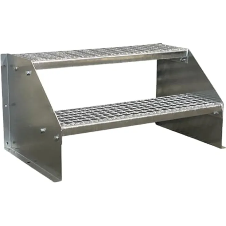 SRM Design 2 Stufen Standtreppe Modell 1, verzinkt, rutschfeste Trittflächen, Breite 70 cm, Höhe 42 cm ohne Geländer