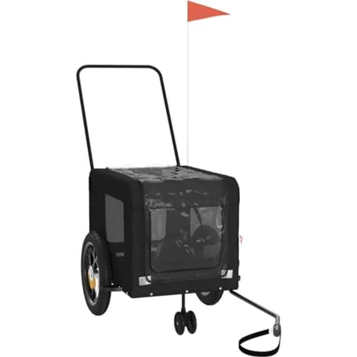 vidaXL Hunde-Transportbox Fahrradanhänger, Schwarz, Oxford-Gewebe & Eisen, max. 30 kg, mit Netzfenstern und reflektierenden Elementen – Bild 4