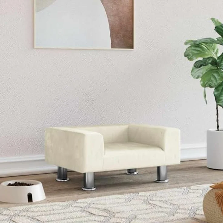 vidaXL Hundematratze, Samt Sofa für kleine Hunde, Creme – Bild 2