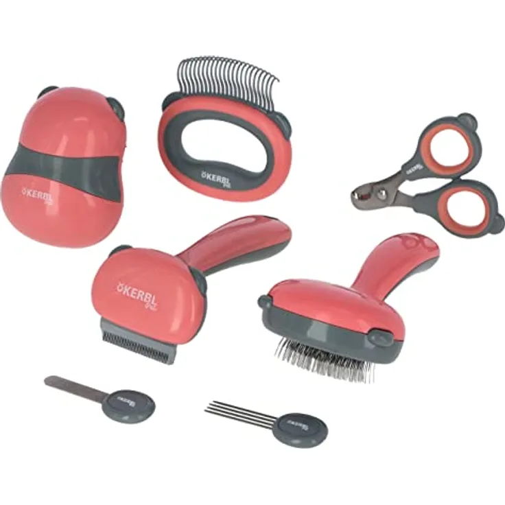 Kerbl Pet Katzen Grooming Set 7 Teilig, koralle, grau