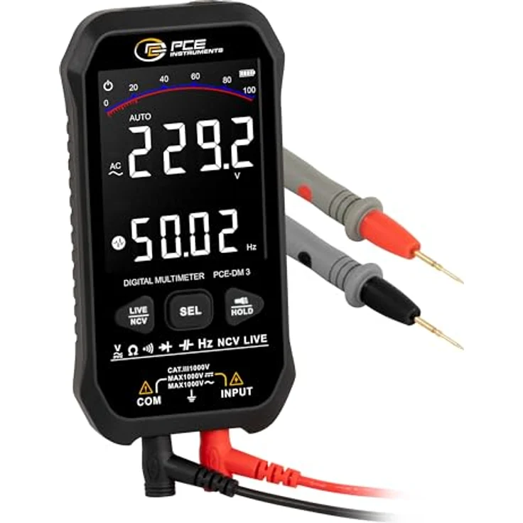 PCE Instruments PCE-DM 3 Hand-Multimeter, digitaler Datenlogger CAT III 1000V, True RMS, 9999 Counts, wiederaufladbarer Lithium-Akku, kompaktes Design mit LC-Display und Taschenlampe – Bild 1