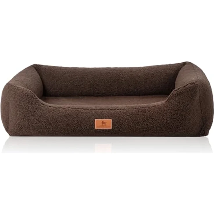 Knuffelwuff Orthopädisches Hundebett Wollekopp XL 105 x 75cm, kuscheliges Teddy Material, braun, abnehmbarer Bezug, waschbar, für große, mittelgroße und kleine Hunde – Bild 2