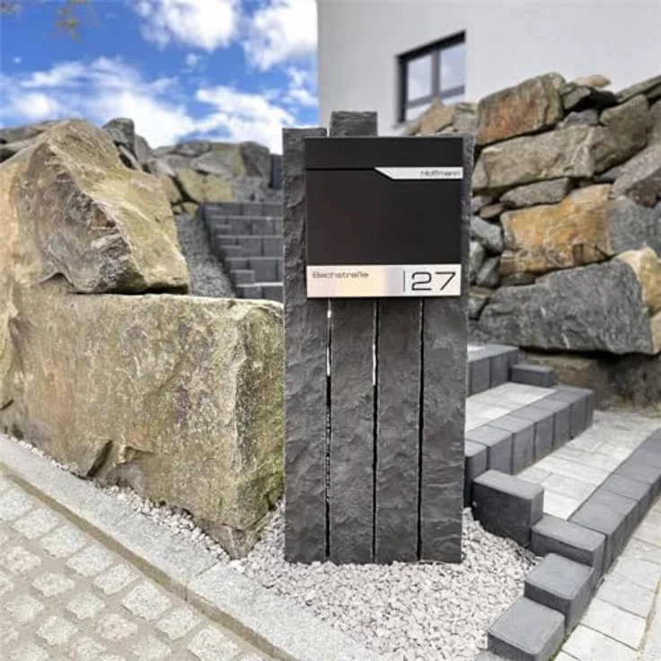 Metzler® Schwarz Briefkasten mit Zeitungsfach, personalisierte Lasergravur, rostfreier Wandbriefkasten mit Edelstahl-Namensschild, inklusive 10 Jahren Ersatzteilen – Bild 5