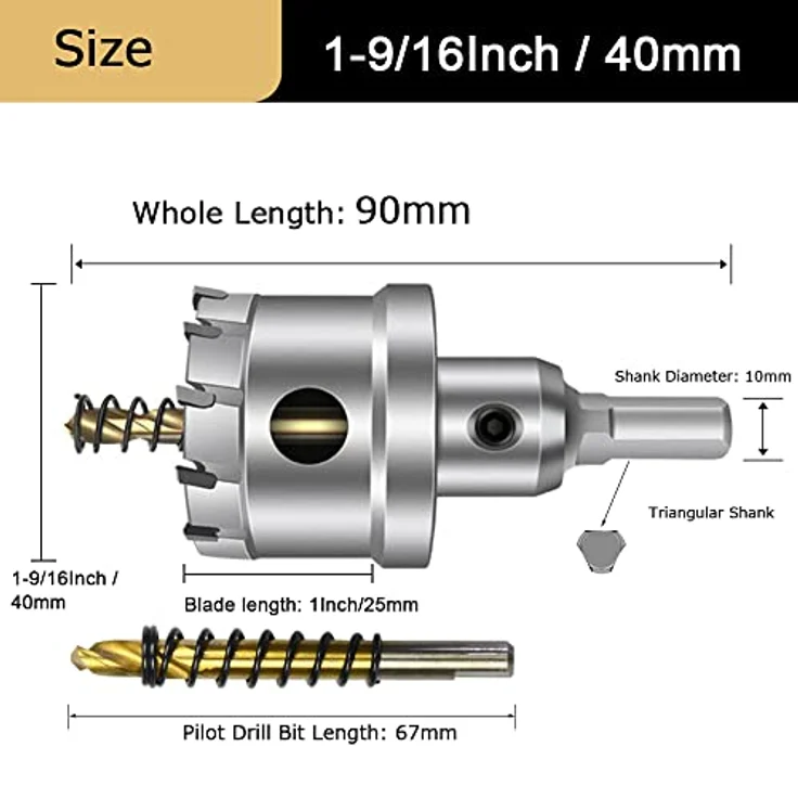 ASNOMY 40mm Hartmetall Lochsäge, TCT-Bohrer für Edelstahl, Eisen, Holz und Kunststoff, hohe Präzision, 3-Klingen-Design – Bild 4