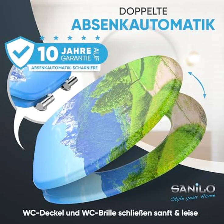 Sanilo WC Sitz Alpen, Hochwertiger Toilettendeckel aus Holz mit Absenkautomatik, antibakterieller Oberfläche – Bild 3