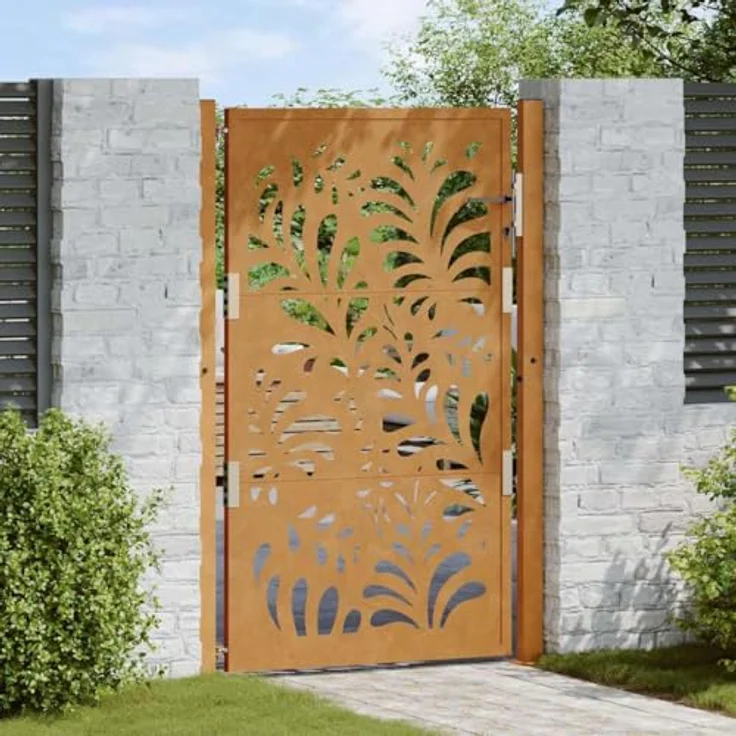 vidaXL Gartentor 105x155 cm Wetterfester Stahl Wellen-Design Metall Abschließ - Rostig – Bild 2