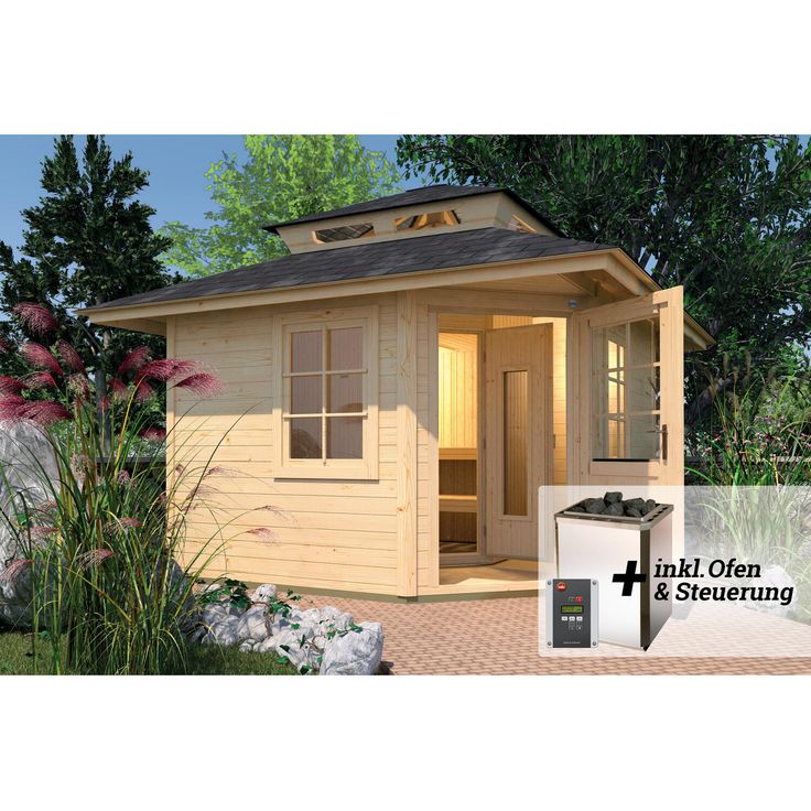 Weka Saunahaus 'Kurikka' mit Sauna Varberg 3, 7,5 kW OS-Ofenset, Steuerung 298 x 298 x 315 cm, Holz (Farbe: Natur)