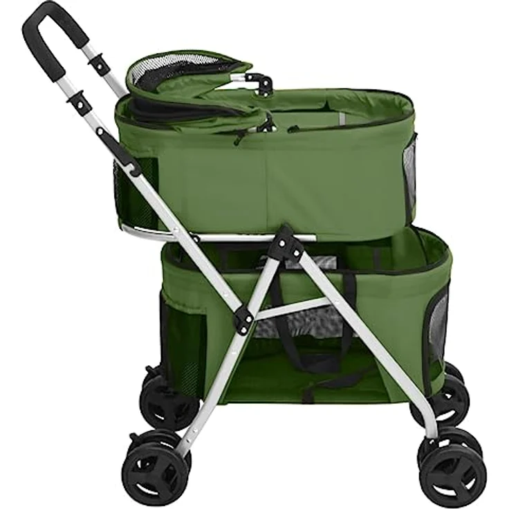 vidaXL Hunde-Transportbox Hundewagen für 2 Hunde Faltbar Grün 83x48x97 cm Oxford-Gewebe – Bild 4