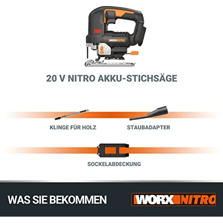 WORX NITRO WX542.9 Akku-Pendelhub-Stichsäge 20V - Bürstenloser Motor - Profi Stichsäge mit Absaug-Adapter - Ideal auch für Gehrungsschnitte - PowerShare kompatibel - ohne Akku & Ladegerät – Bild 5